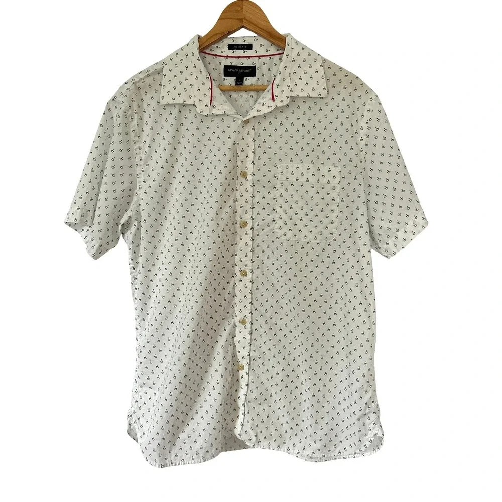 Banana Republic Mens Slim Fit Golf Print 100% Cotton Button Down Shirt L Preppy